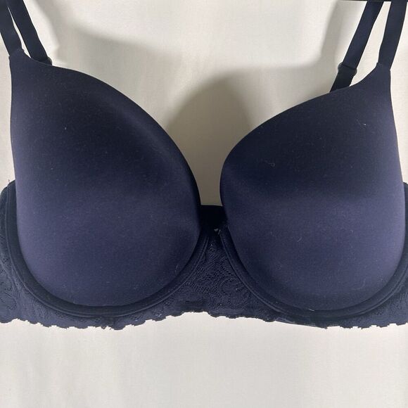 Aerie Bra Women's 36DD Navy Blue Padded Underwired Floral Lace Hook Eye - Picture 2 of 7